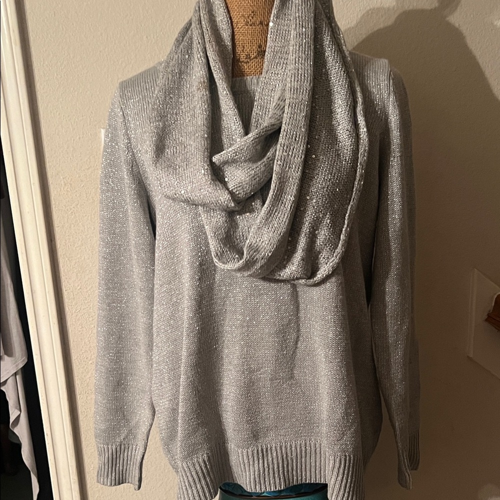 Avenue Shimmering Silver Cowl Neck Sweater